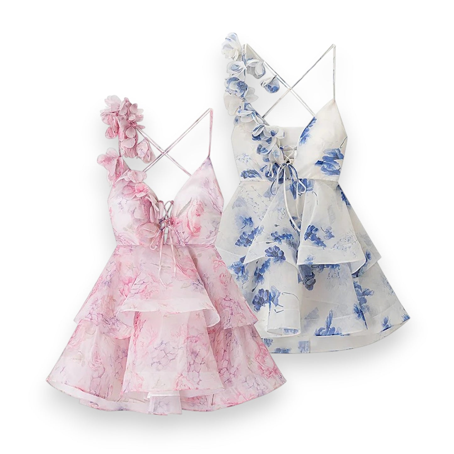 Women's Floral Halter Backless Summer Dress – Fashion Pleated Puffy Dress