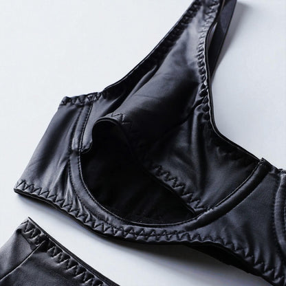 Lingerie Leather Patent Leather Seductive 4-Piece Set