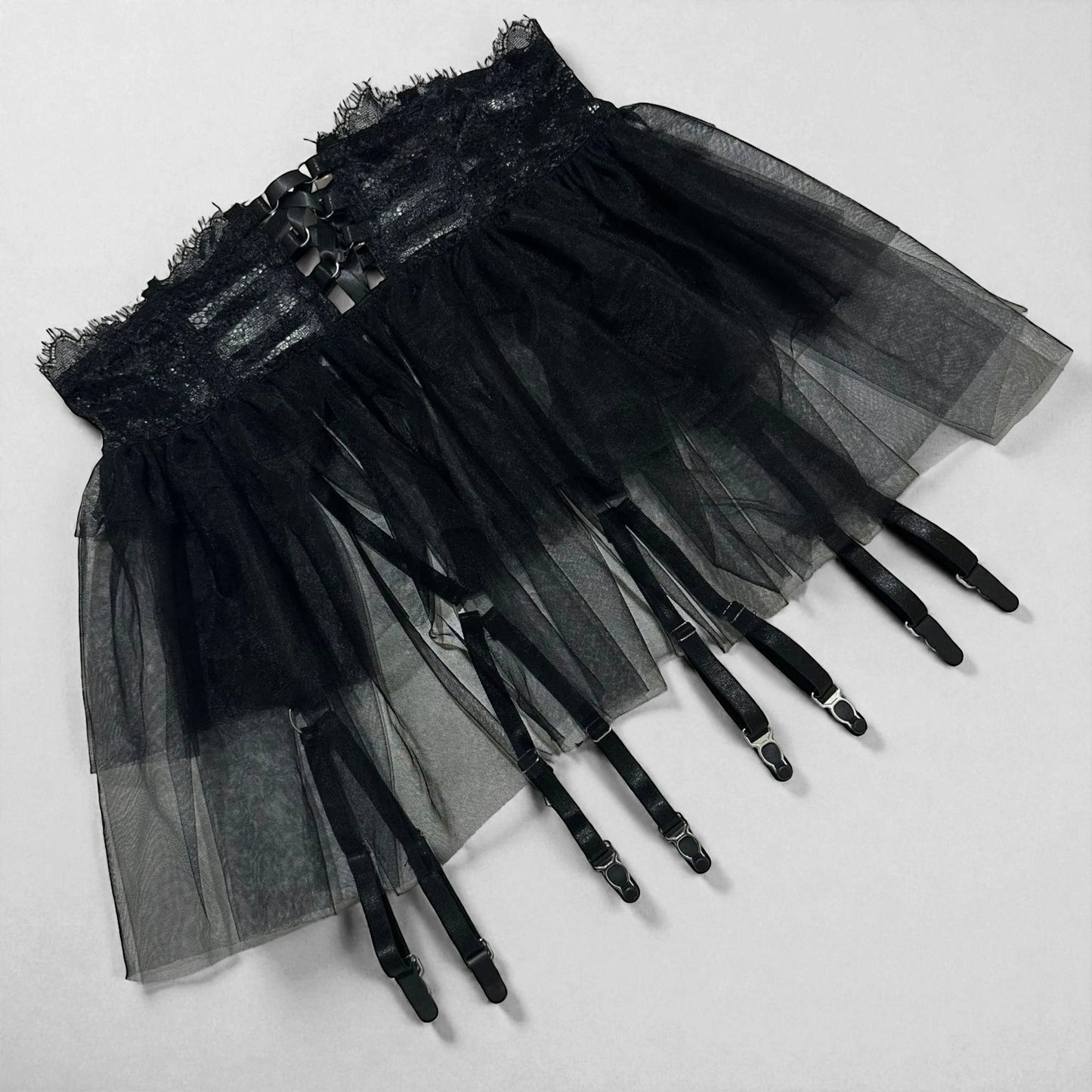 Pettiskirt See-Through Lace Lingerie 6-Piece Set – Elegant Black Veil Design