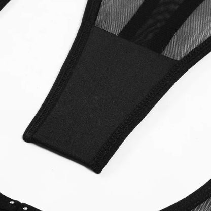 European And American Comfortable Sheer Mesh Sleeve Gloves Lingerie Four-piece Set