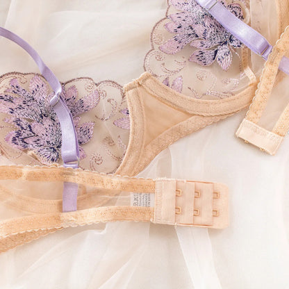 Apricot Mesh Embroidered Skirt 4-Piece Ultra Sexy Lingerie Set