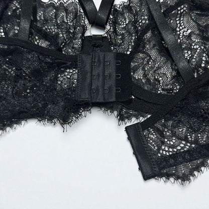 Pettiskirt See-Through Lace Lingerie 6-Piece Set – Elegant Black Veil Design
