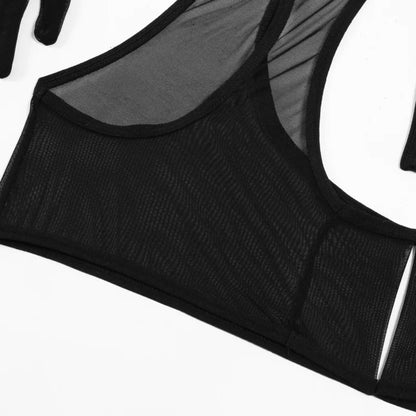 European And American Comfortable Sheer Mesh Sleeve Gloves Lingerie Four-piece Set