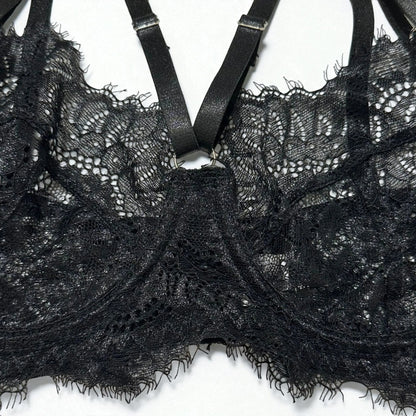 Pettiskirt See-Through Lace Lingerie 6-Piece Set – Elegant Black Veil Design