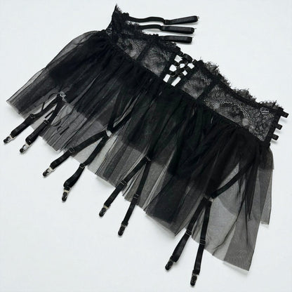 Pettiskirt See-Through Lace Lingerie 6-Piece Set – Elegant Black Veil Design