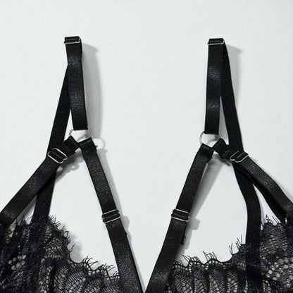 Pettiskirt See-Through Lace Lingerie 6-Piece Set – Elegant Black Veil Design