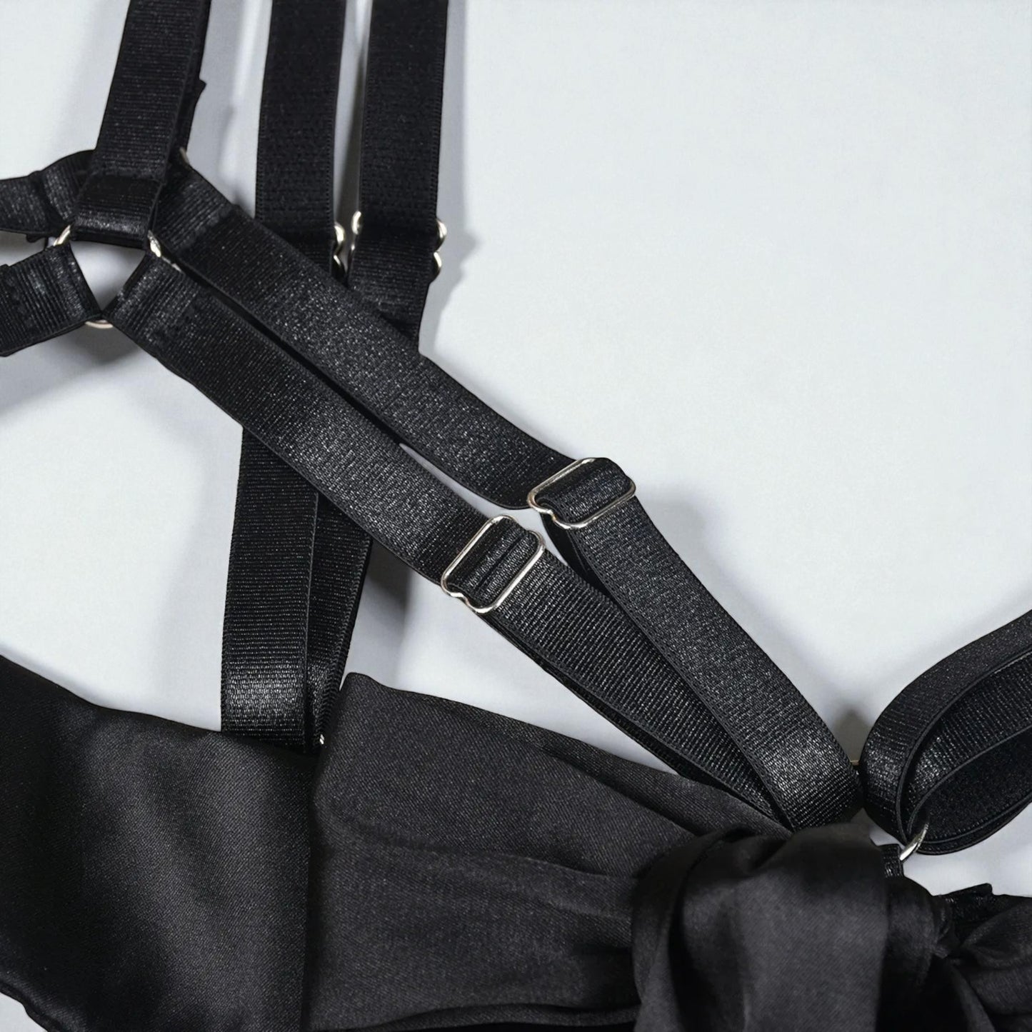 Satin Sexy Dew Leg Ring Strap 4-Piece Lingerie Set