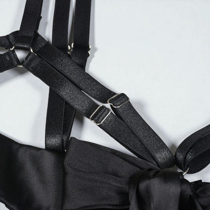 Satin Sexy Dew Leg Ring Strap 4-Piece Lingerie Set
