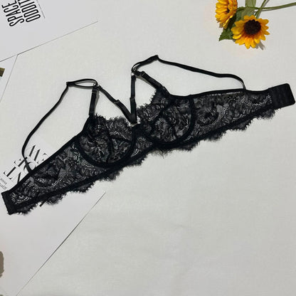 Pettiskirt See-Through Lace Lingerie 6-Piece Set – Elegant Black Veil Design