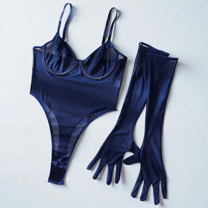 Bodysuit Lace Transparent Mesh with Gloves – Sexy Lingerie Set