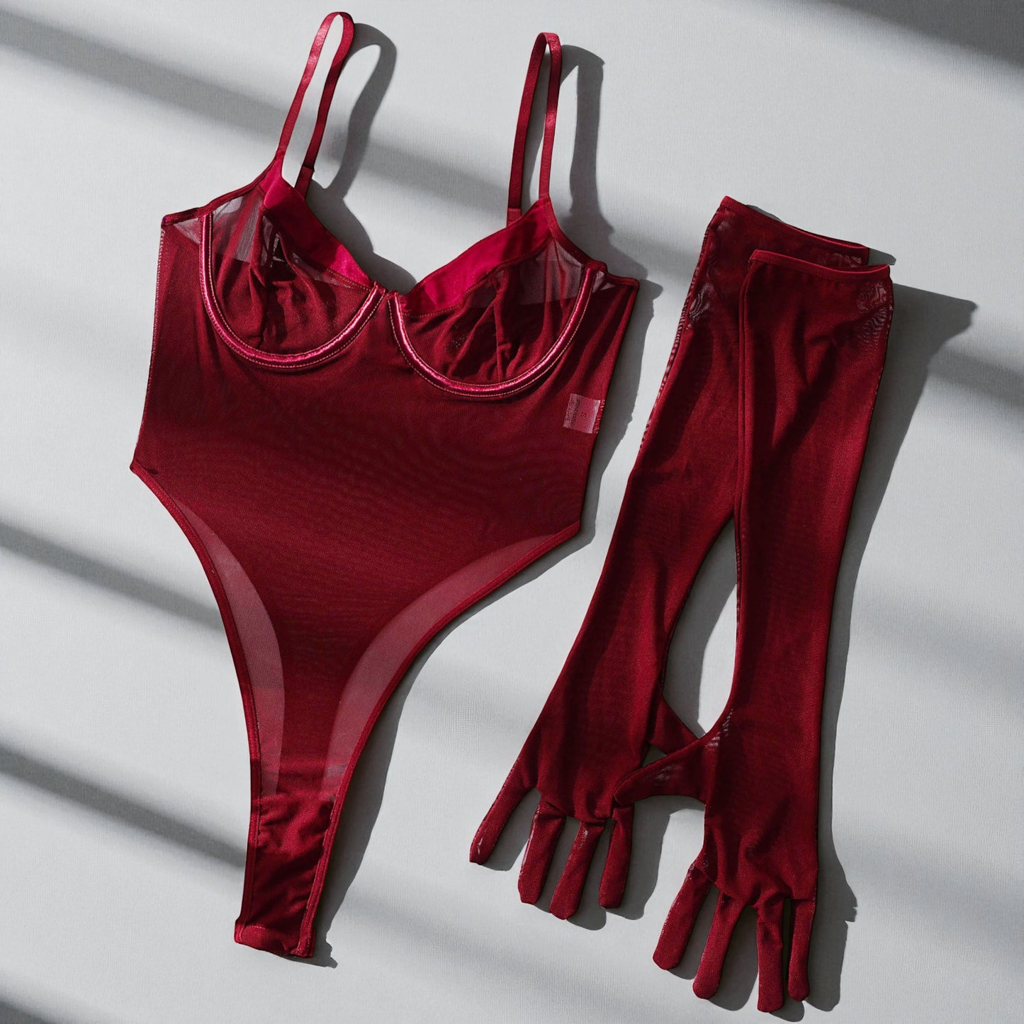 Bodysuit Lace Transparent Mesh with Gloves – Sexy Lingerie Set