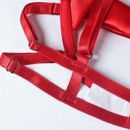 Satin Sexy Dew Leg Ring Strap 4-Piece Lingerie Set