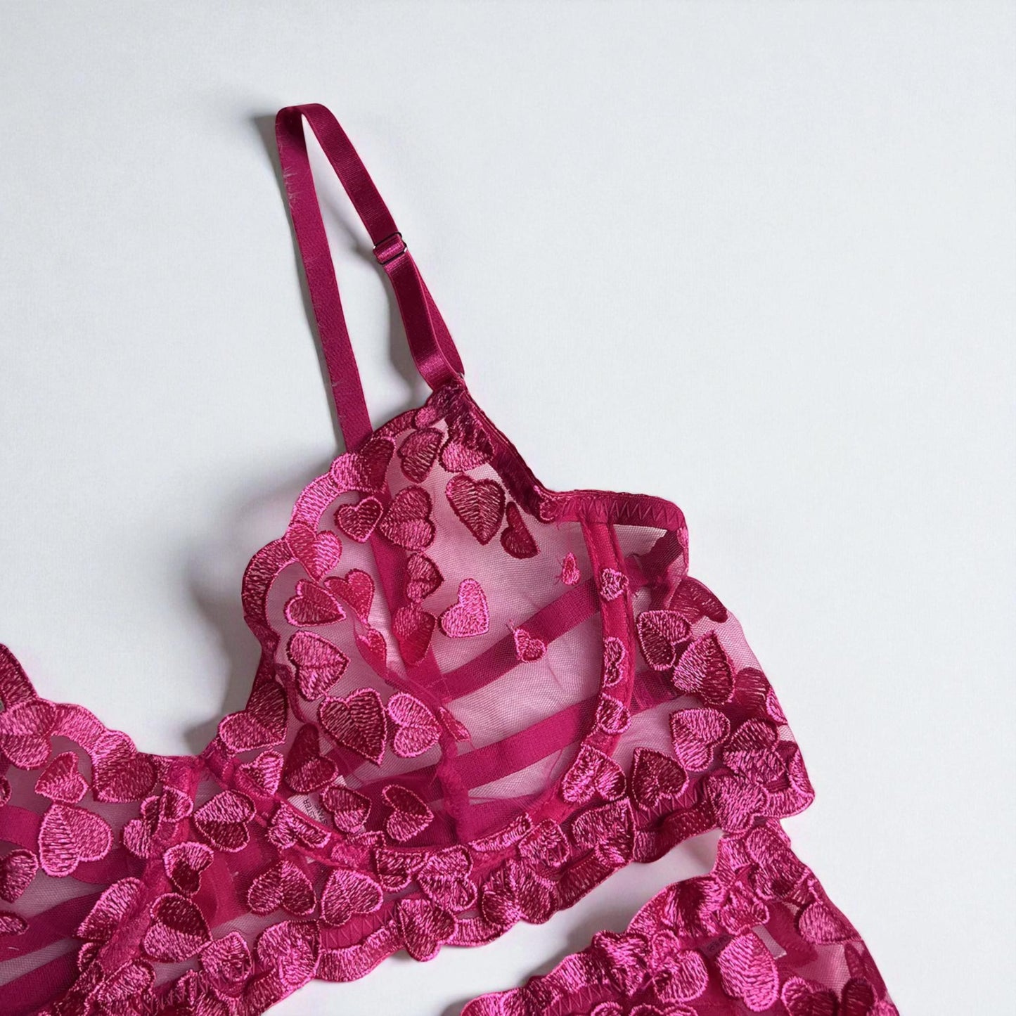 Embroidered Heart Lace Sexy 4-Piece Lingerie Suit