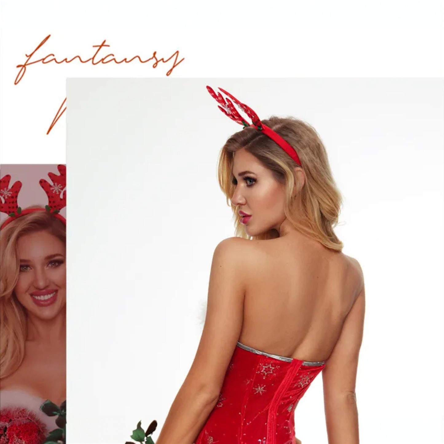 Red Christmas One-piece Sexy Lingerie Jumpsuit with Elk Headdress