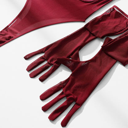 Bodysuit Lace Transparent Mesh with Gloves – Sexy Lingerie Set