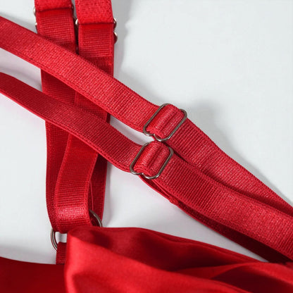 Satin Sexy Dew Leg Ring Strap 4-Piece Lingerie Set