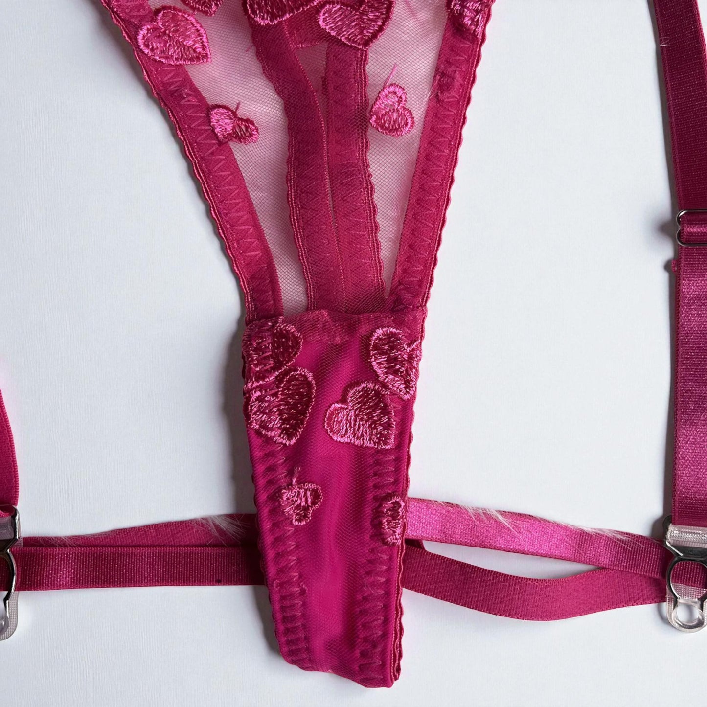 Embroidered Heart Lace Sexy 4-Piece Lingerie Suit