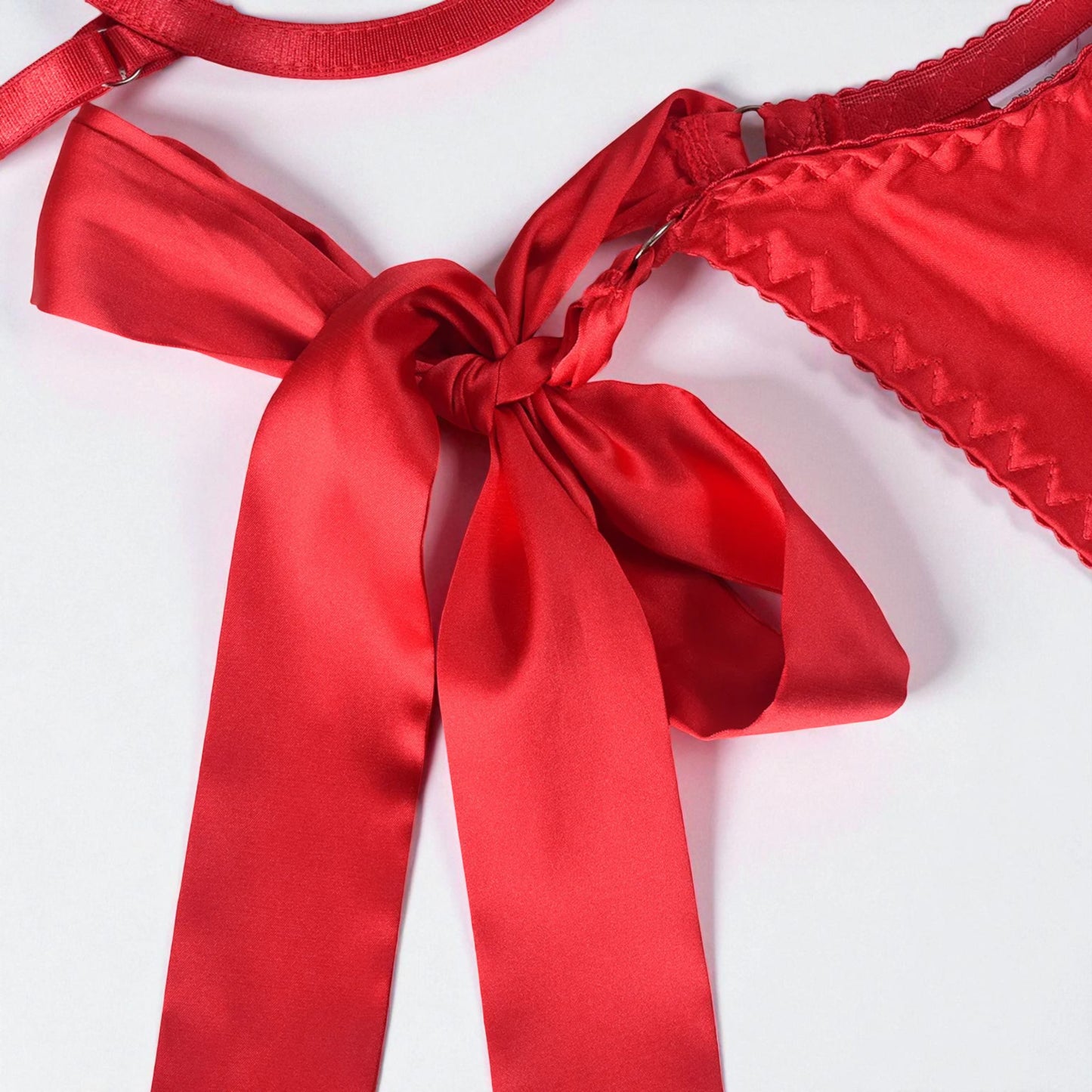 Satin Sexy Dew Leg Ring Strap 4-Piece Lingerie Set