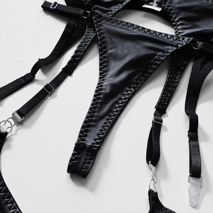 Lingerie Leather Patent Leather Seductive 4-Piece Set
