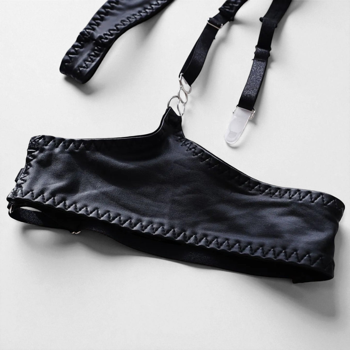 Lingerie Leather Patent Leather Seductive 4-Piece Set