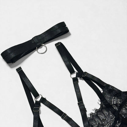 Pettiskirt See-Through Lace Lingerie 6-Piece Set – Elegant Black Veil Design