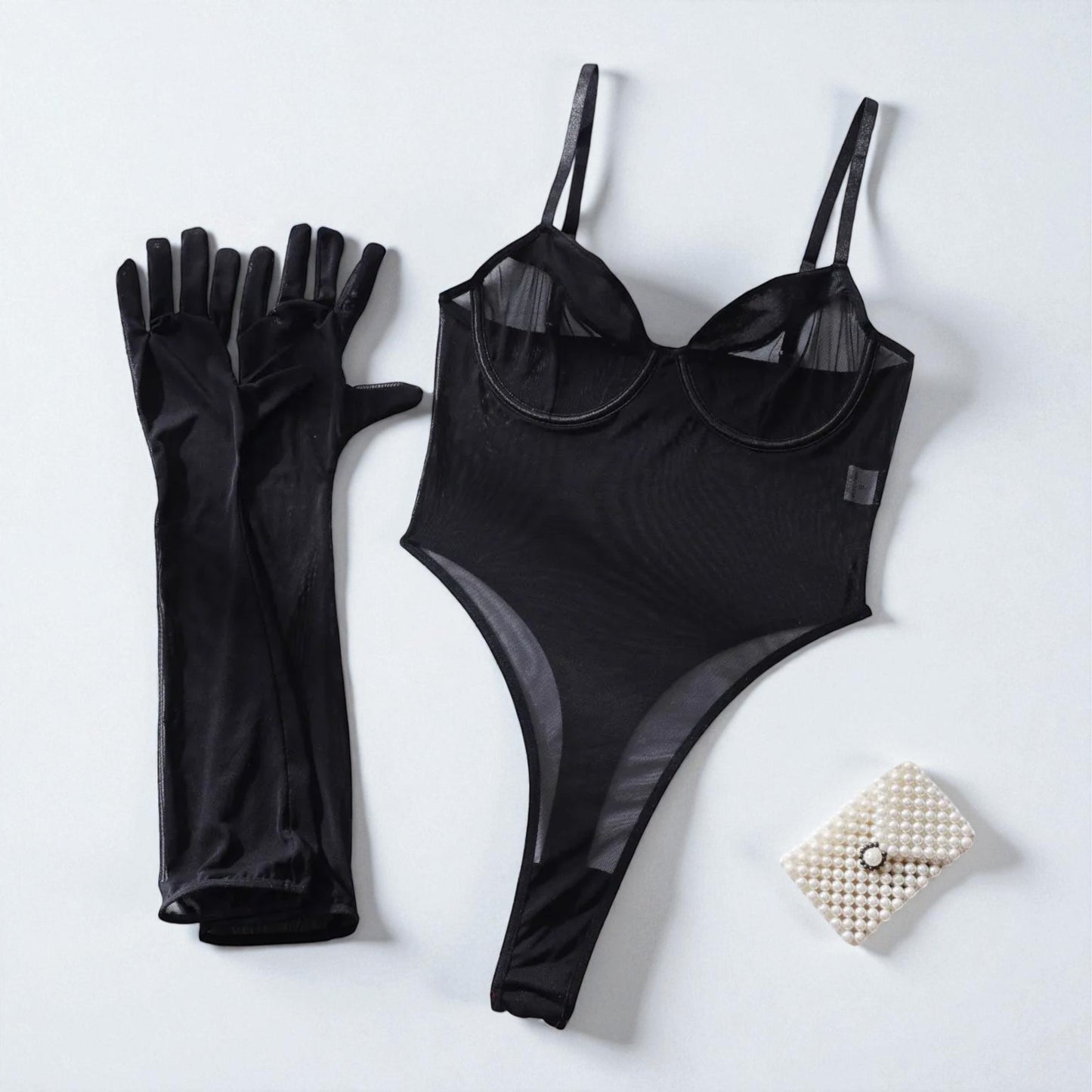 Bodysuit Lace Transparent Mesh with Gloves – Sexy Lingerie Set
