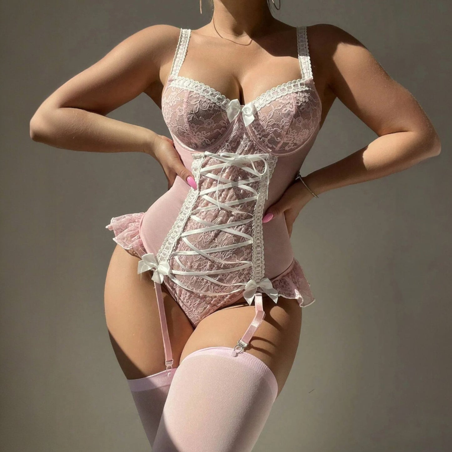 Sexy Lace Waist Trimming Push-Up Lingerie Set – European & American Style Body Shaping Garter Suit