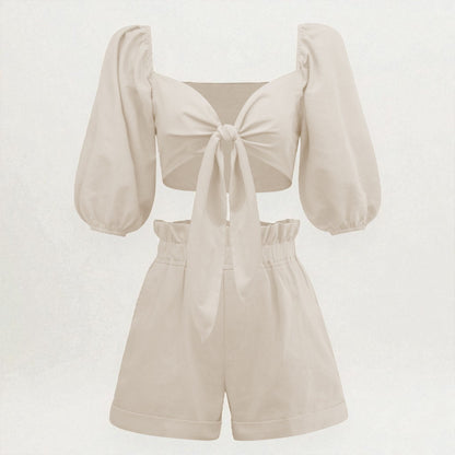 Women’s Two-Piece Street-Style Cardigan & Shorts Set – Casual Chic Cotton Outfit
