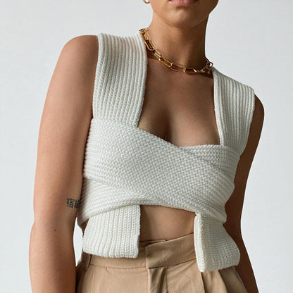 Women’s Sexy Wool Knit Cross Strap Vest – Sleeveless Slim Fit Top
