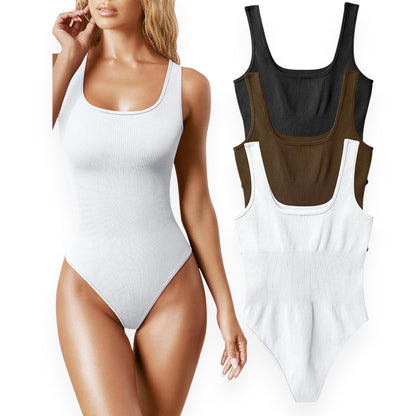 Women’s Square Neck Bodysuit – Sleeveless Solid Color Backless Cami Bodysuit Top for Spring Summer Fall Outfits