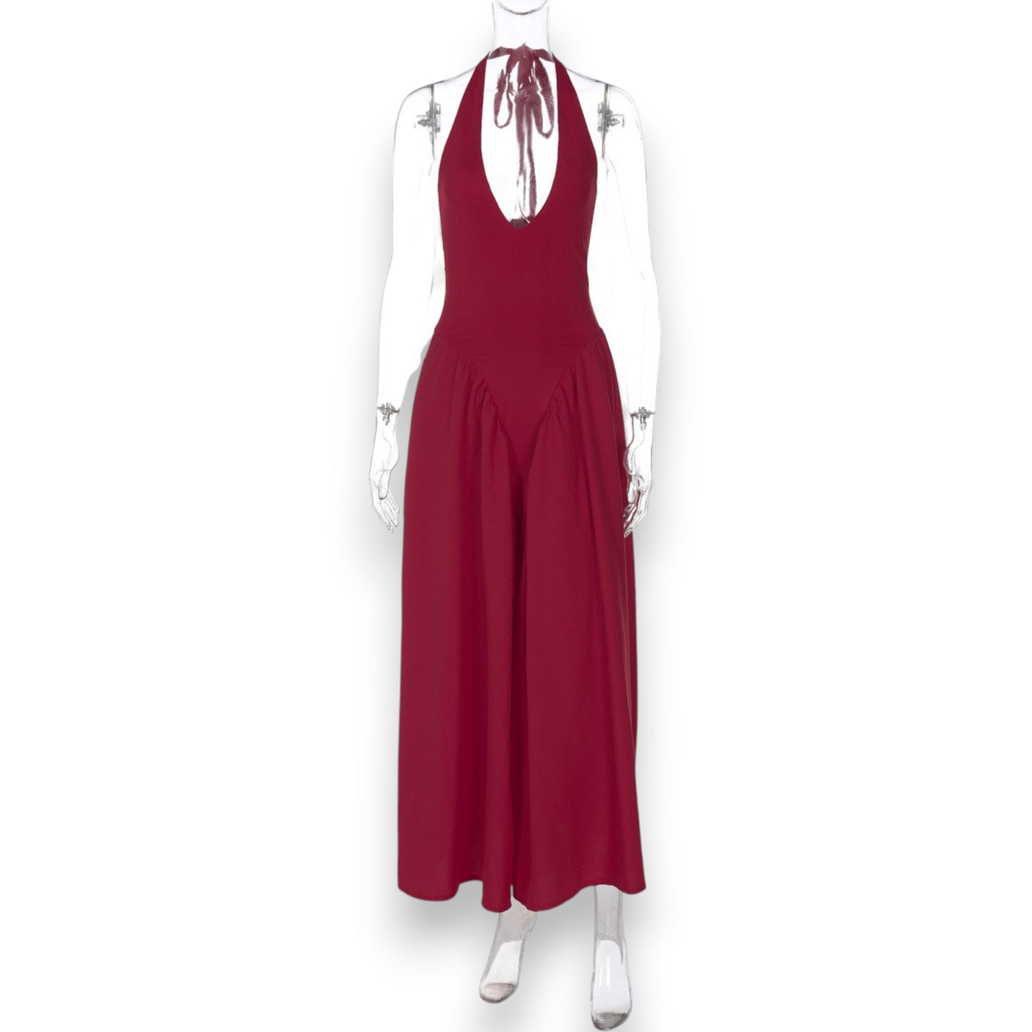 Women’s Fashion Long Summer Dress – Deep V Neck, Spliced Halter, Open Back Evening & Beach Dress