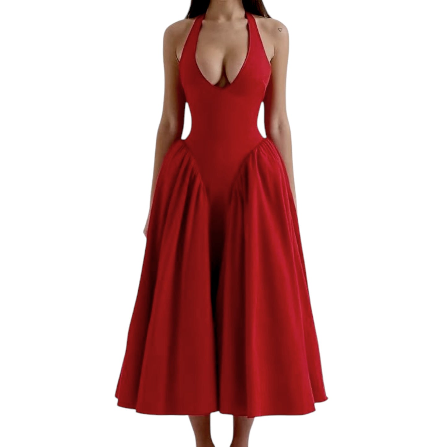 Women’s Fashion Long Summer Dress – Deep V Neck, Spliced Halter, Open Back Evening & Beach Dress