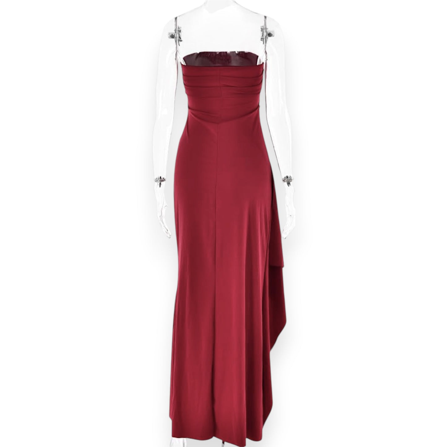 Women's Strapless Backless Maxi Dress - Sexy Bodycon Ruched Off Shoulder Evening Gown with High Slit for Party & Cocktail